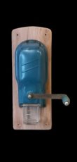 blue enamel wall coffee grinder.