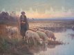 Herderin met haar kudde schapen Henri Derians Herderin met haar kudde schapen Henri Derians olieverf op doek gesigneerd: H. Derians in goede staat met zware vergulde lijst formaat doek: 65 cm op 5
