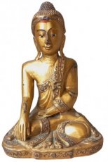 houten boeddha met goud.
