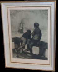 Kurt Peiser engraving "harbor boys".