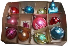 lot van 12 kerstballen in glas