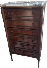 Louis XVI 6 laden commode met grijs marmeren tablet