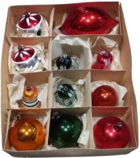 set van 11 oude glazen kerstballen