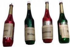 set van 4 kerstbal wijnflesjes in glas