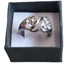 silver colored ladies ring.